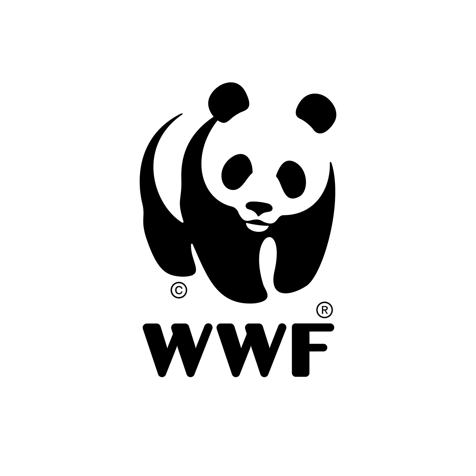 Black and white logo with a panda image and "WWF" text beneath, symbolizing conservation.