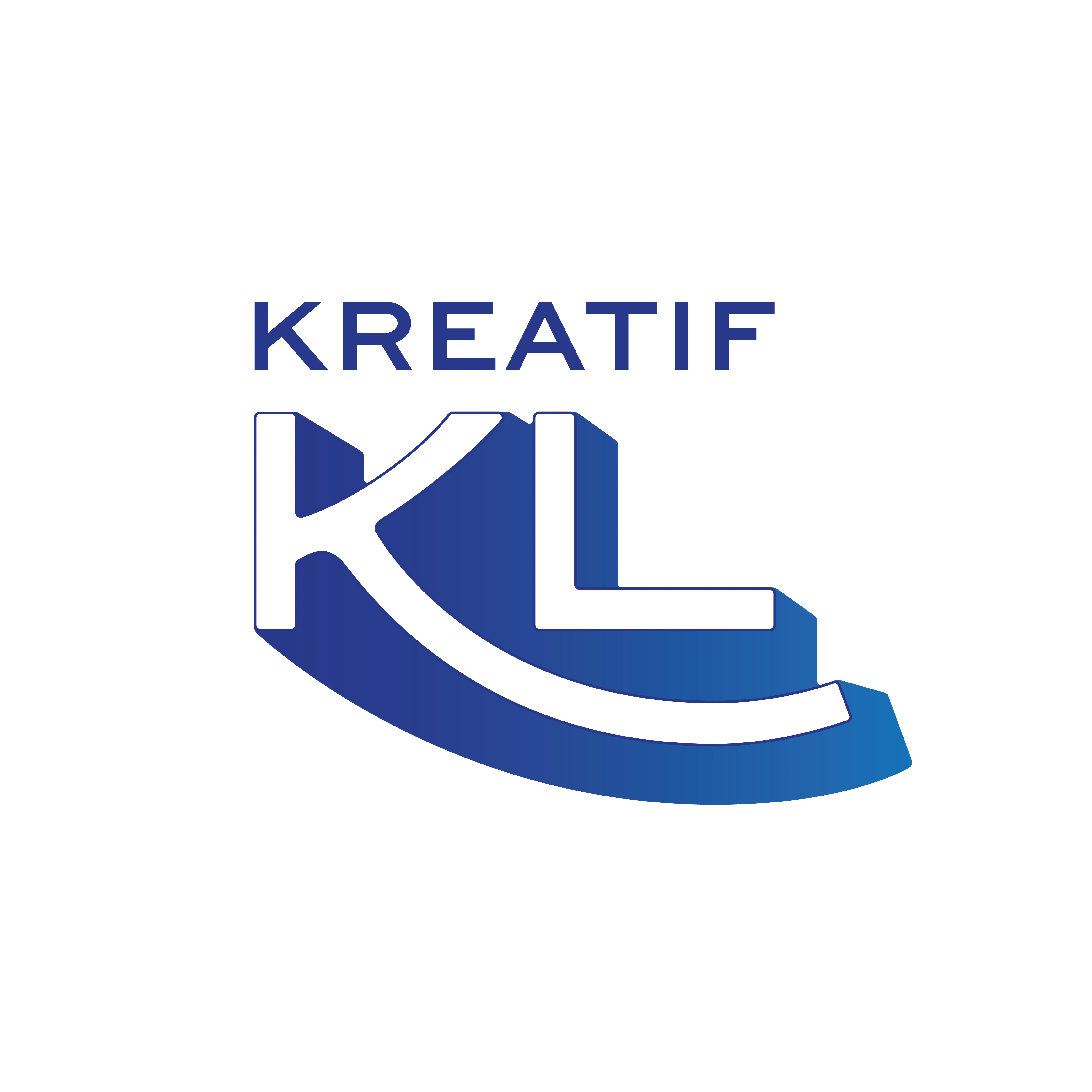 Logo with "KREATIF" above stylized "KL" in blue-white gradient, modern and dynamic design.