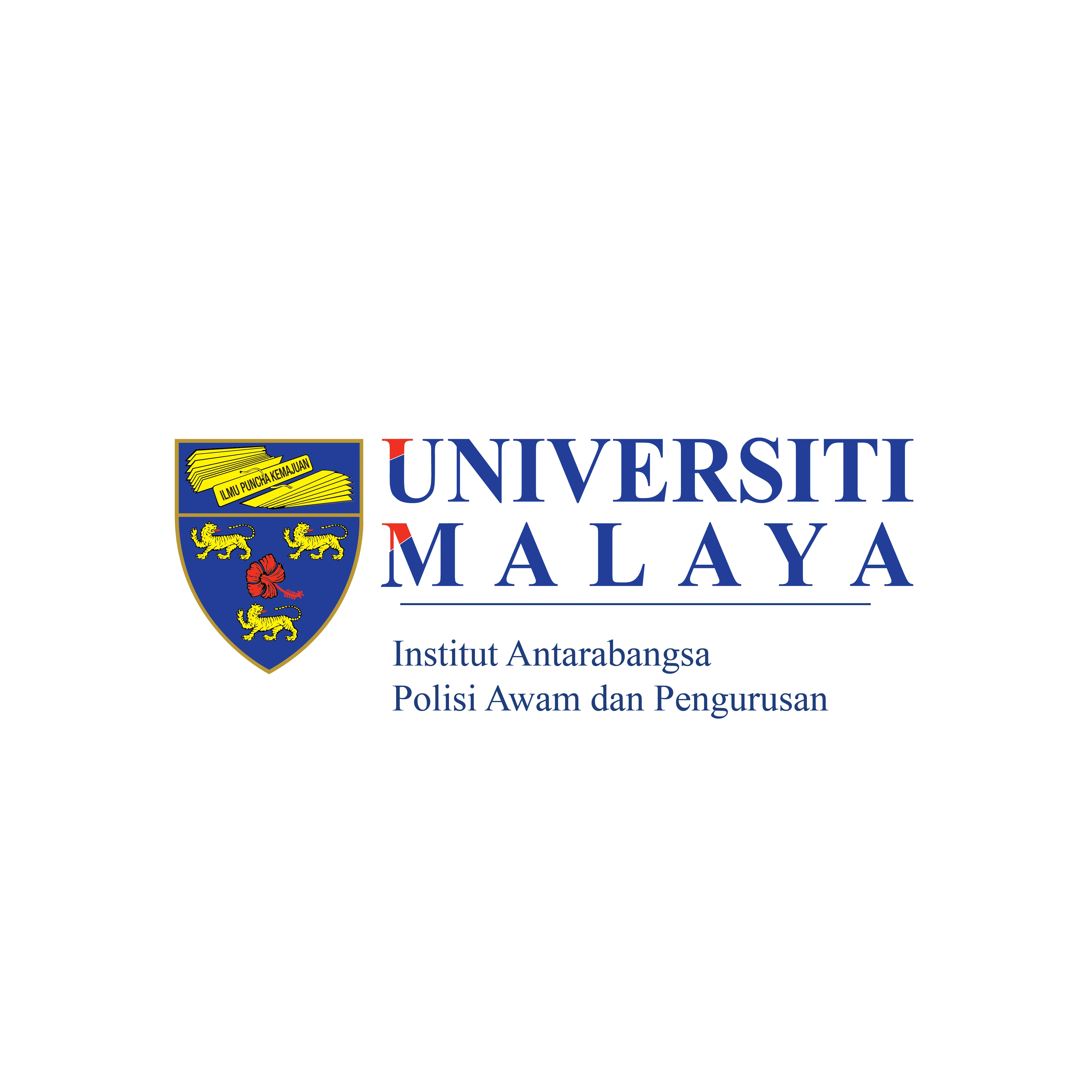 Universiti Malaya logo, shield with lions and flower, Institut Antarabangsa Polisi Awam dan Pengurusan