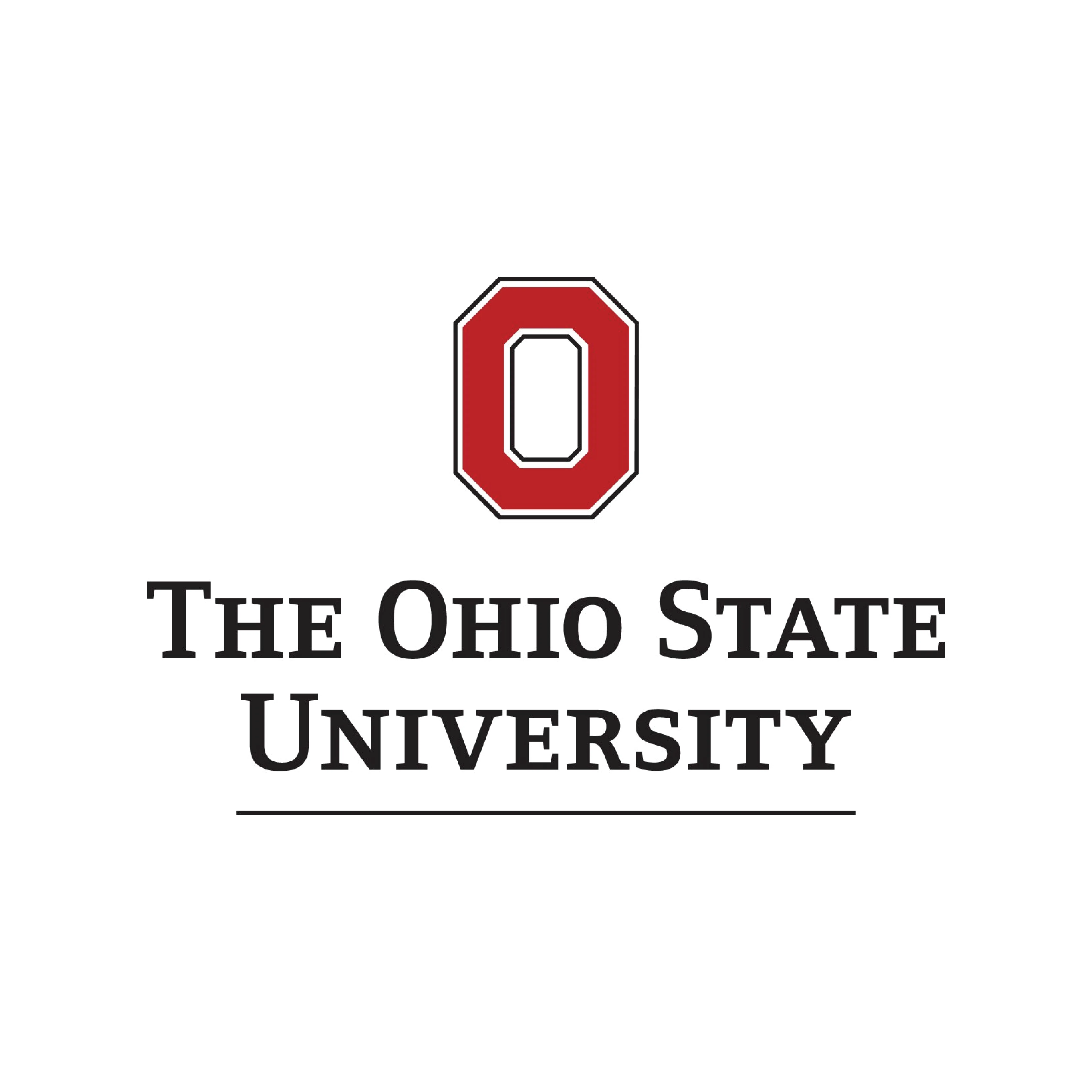 Logo of The Ohio State University with large red "O" above the name in bold black letters.