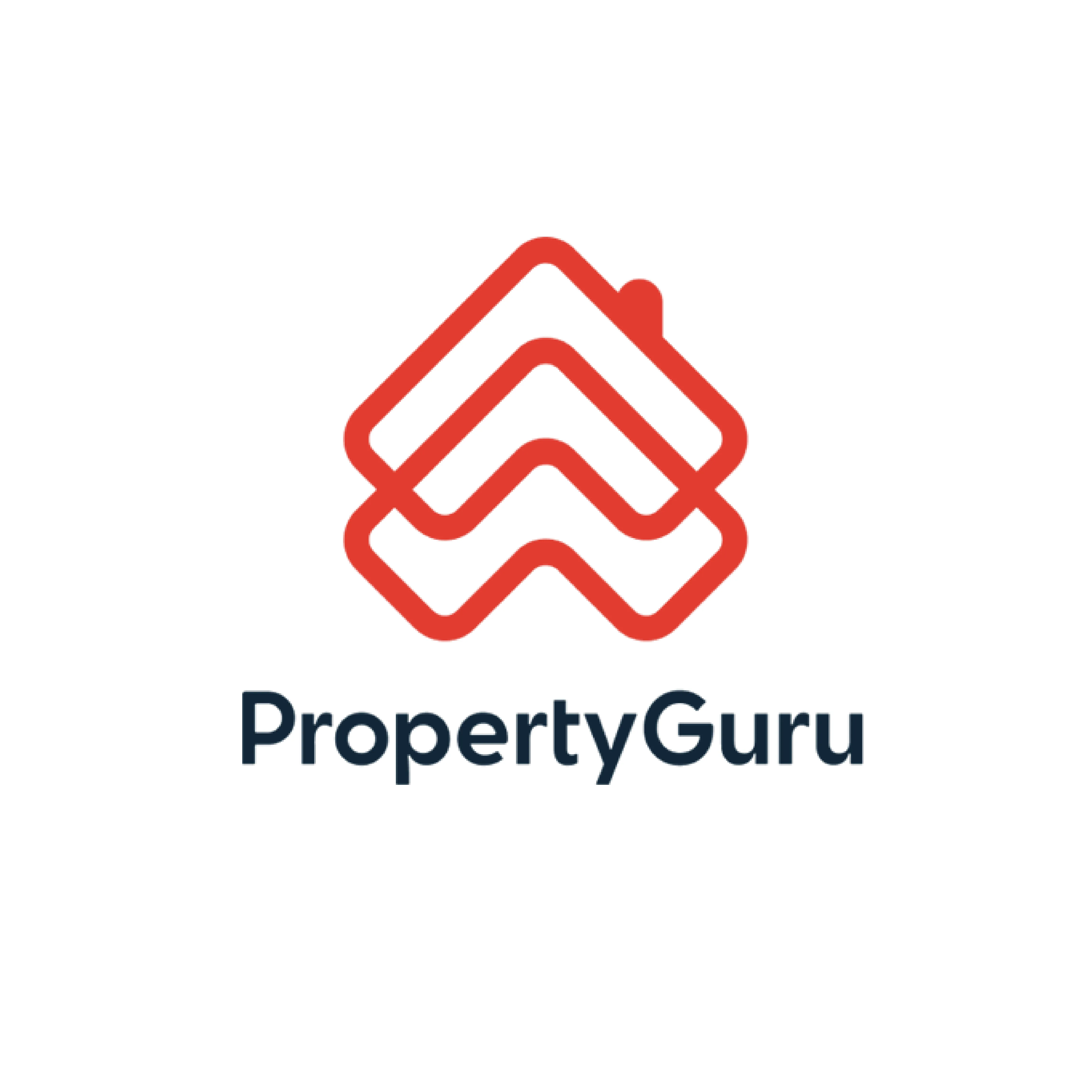 PropertyGuru logo with red house-shaped design and black text below.
