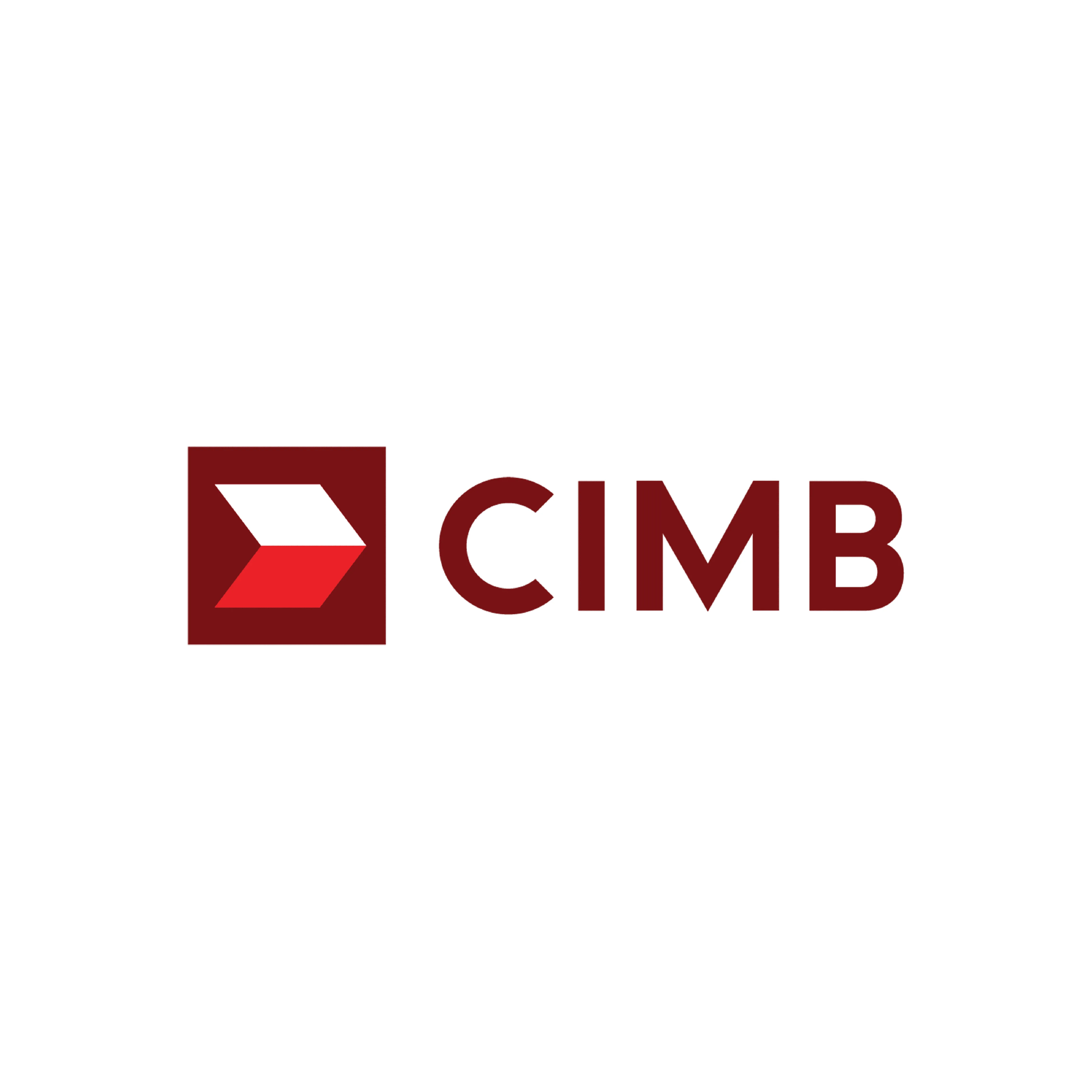 Red geometric logo with segments, next to bold red "CIMB" text on white background.