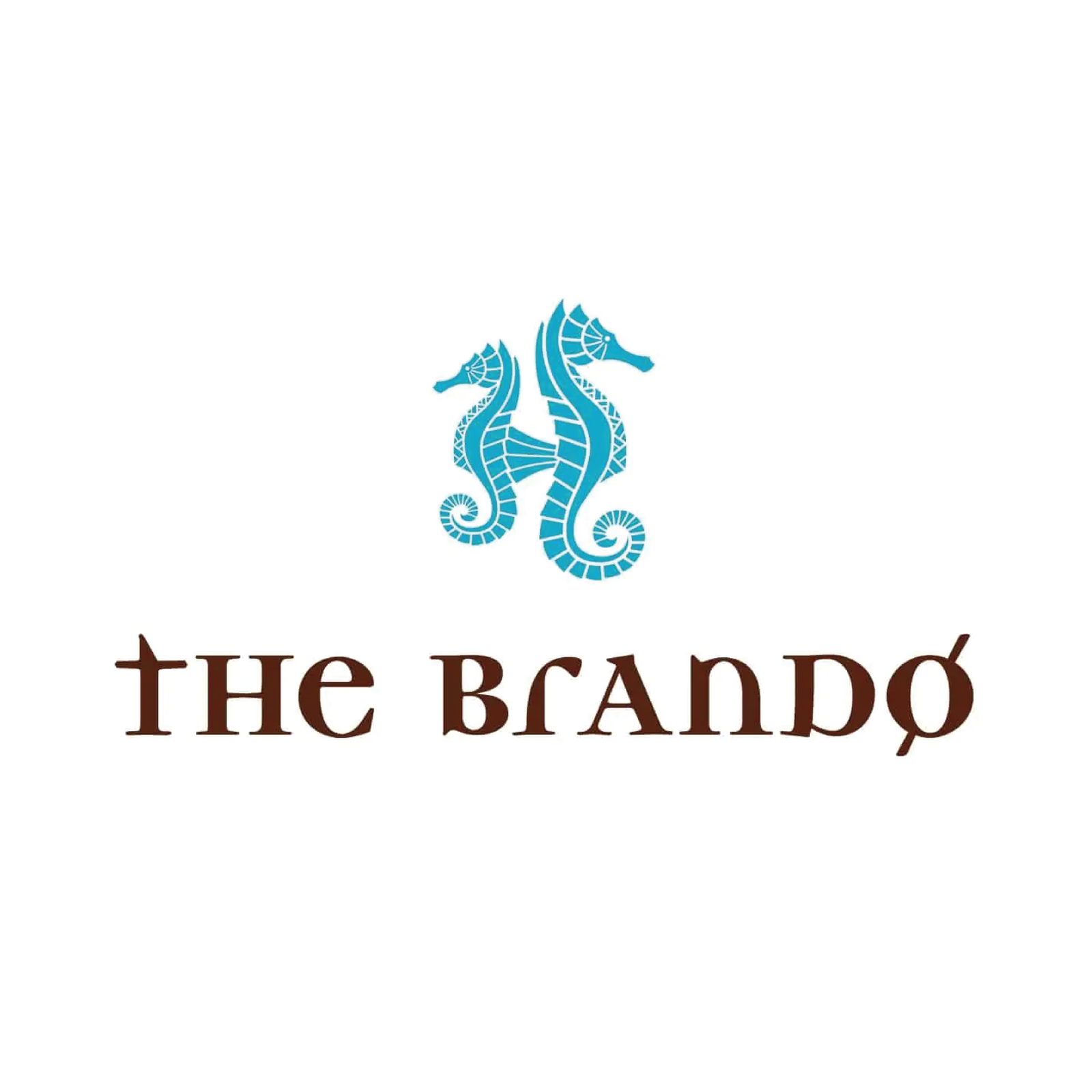 Logo with two blue seahorses above "The Brando" text in a brown font.