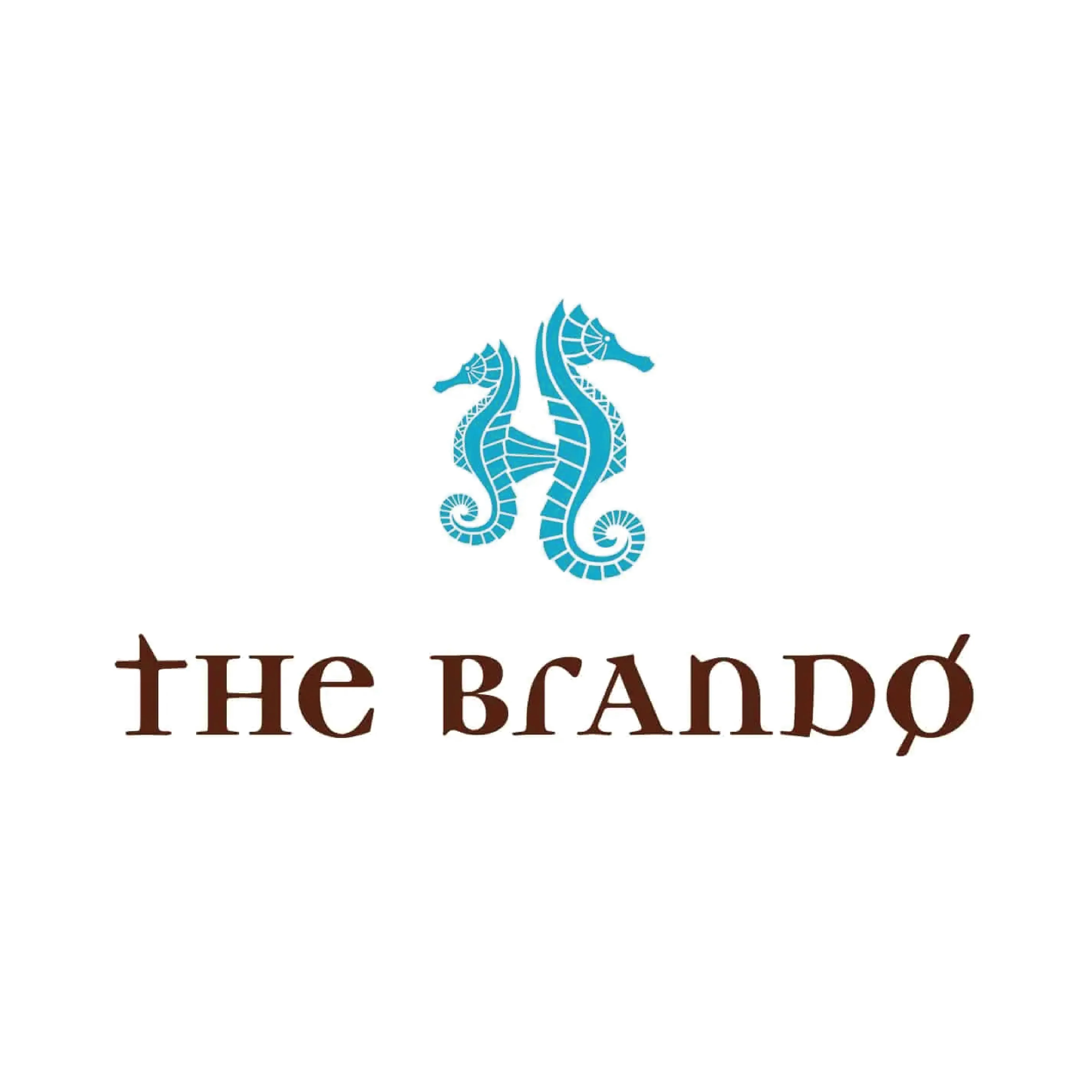 Logo with two blue seahorses above "The Brando" text in a brown font.